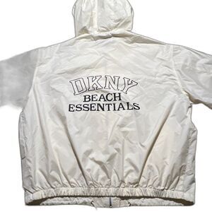 DKNY Beach Men's Large Oversized Windbreaker Cream / Off White Jacket